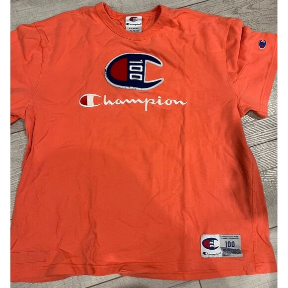 Rare Vtg Champion 100th Anniversary Women Patch Logo T Shirt sz XL Boxy Cropped - Picture 1 of 7